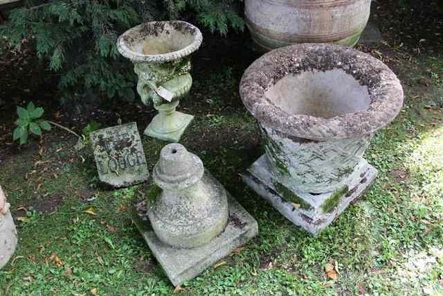 Appraisal: A POSSIBLY HADDONSTONE RECONSTITUTED STONE LARGE PLANTER with basket weave