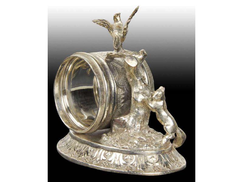 Appraisal: Small Fox Chases Bird Figural Napkin Ring Description Raised oval