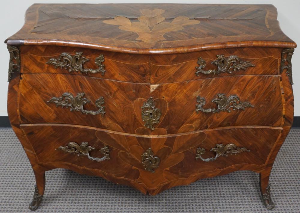 Appraisal: Louis XV Style Marquetry and Parquetry Satinwood Inlaid Rosewood Bombe