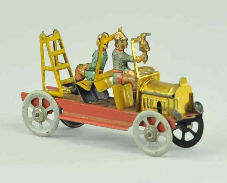 Appraisal: MEIER FIRE LADDER TRUCK PENNY TOY Lithographed tin gold finished