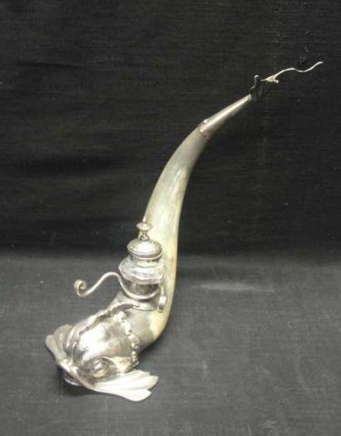 Appraisal: Horn and Plate Fish Form Inkwell From a Sherman CT