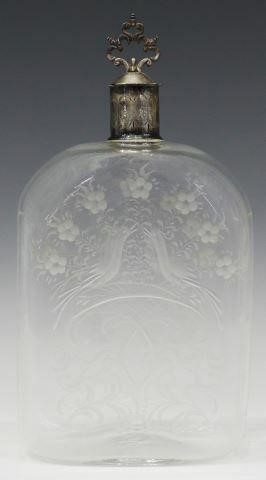 Appraisal: Etched glass decanter late th c having silver stopper and