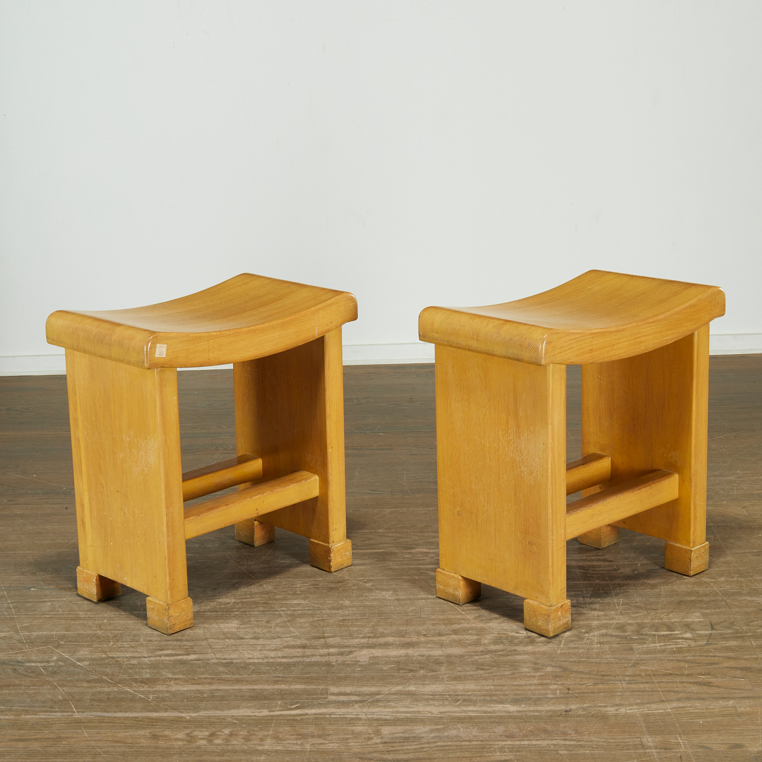 Appraisal: PIERRE CHAREAU ATTRIB PAIR SYCAMORE TABOURETS c s France solid