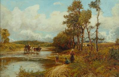 Appraisal: WILLIAM MANNERS Crossing the Stream signed on board and dated