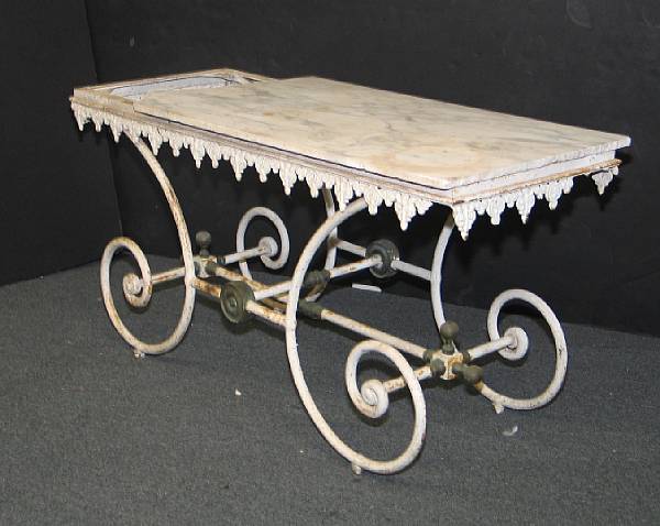 Appraisal: A French painted iron baker's table loss to marble top