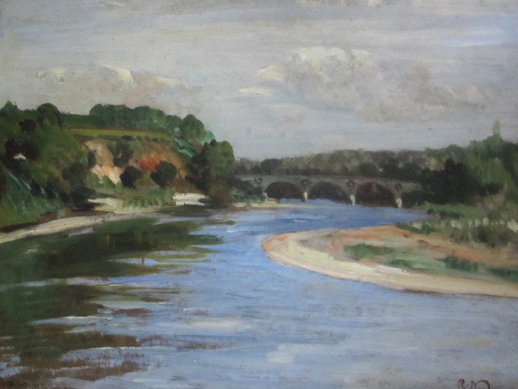 Appraisal: ROBERT NOBLE - RIVERSCENE WITH BRIDGE Oil on board signed