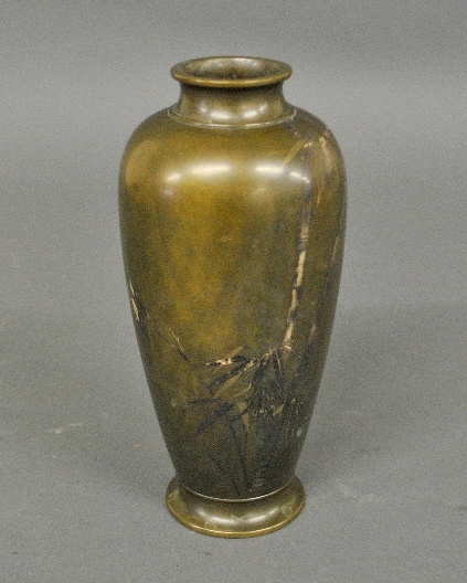 Appraisal: - Japanese bronze vase th c with inlaid bamboo shoot