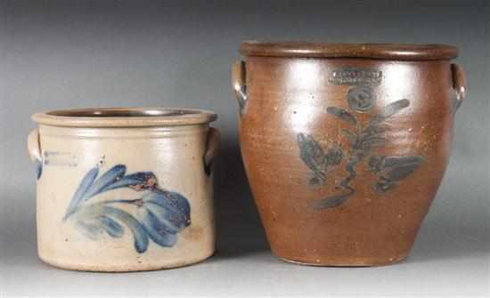 Appraisal: Two American cobalt decorated salt glazed stoneware crocks mid- th