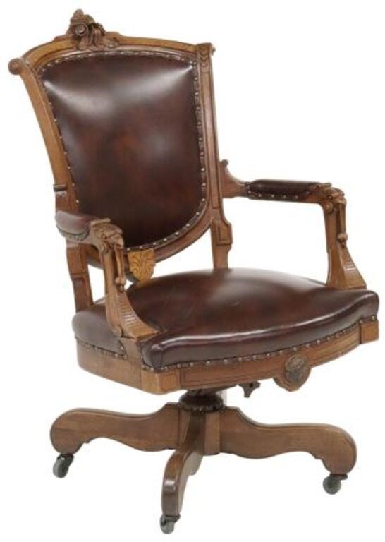 Appraisal: American Victorian executive office chair in the manner of John