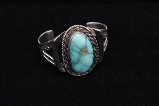 Appraisal: Old Pawn Silver Turquoise Cuff Bracelet Old Pawn Silver Turquoise