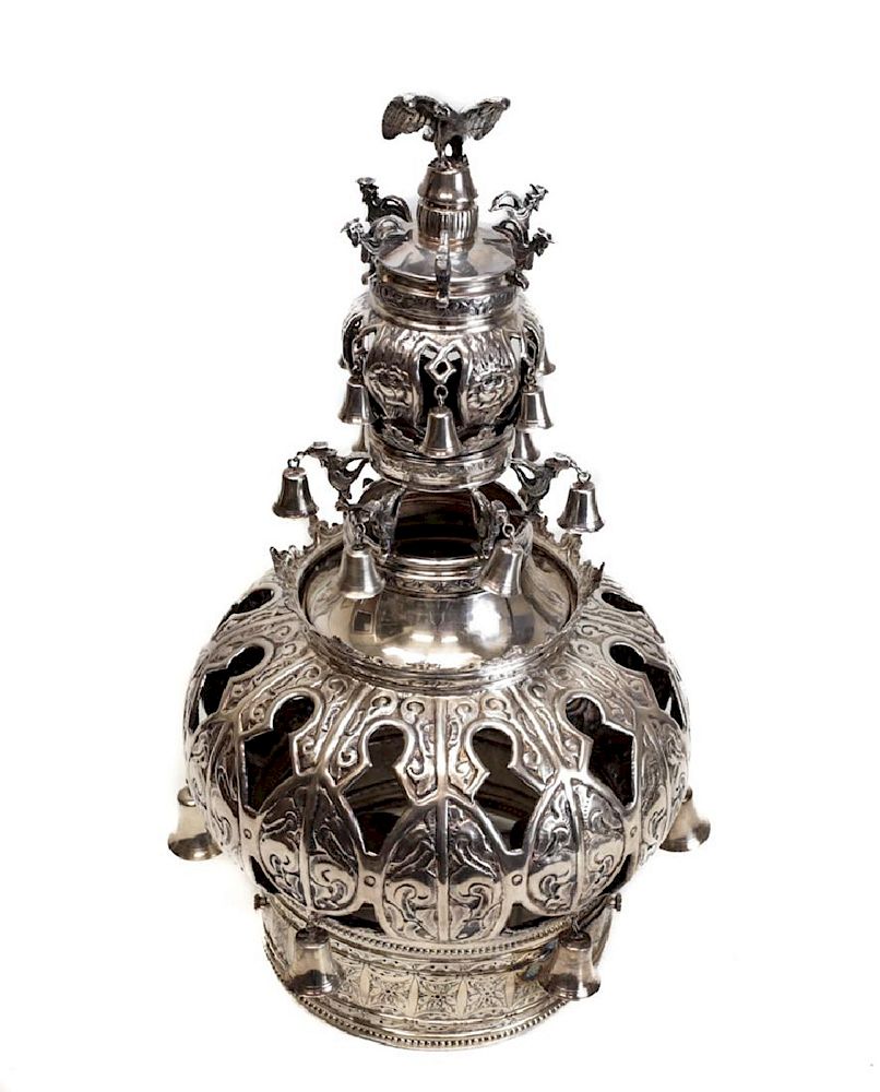 Appraisal: Large Silver Judaic Torah Scroll Crown An impressive American sterling