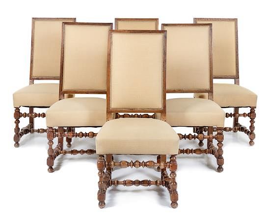 Appraisal: A Set of Six Louis XIII Style Walnut Dining Chairs