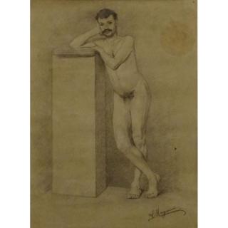 Appraisal: th Century Pencil Drawing On Paper Male Nude Bears signature