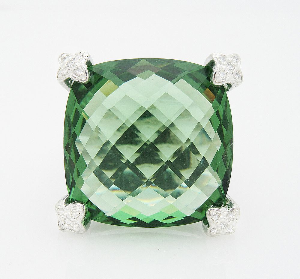 Appraisal: DAVID YURMAN Cushion On Point mm Prasiolite Diamond DAVID YURMAN