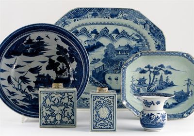 Appraisal: Two Chinese blue and white moulded tea canisters a blue