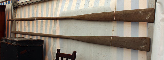 Appraisal: TWO LONG POSSIBLY LIFEBOAT WOODEN OARS each approx cm long