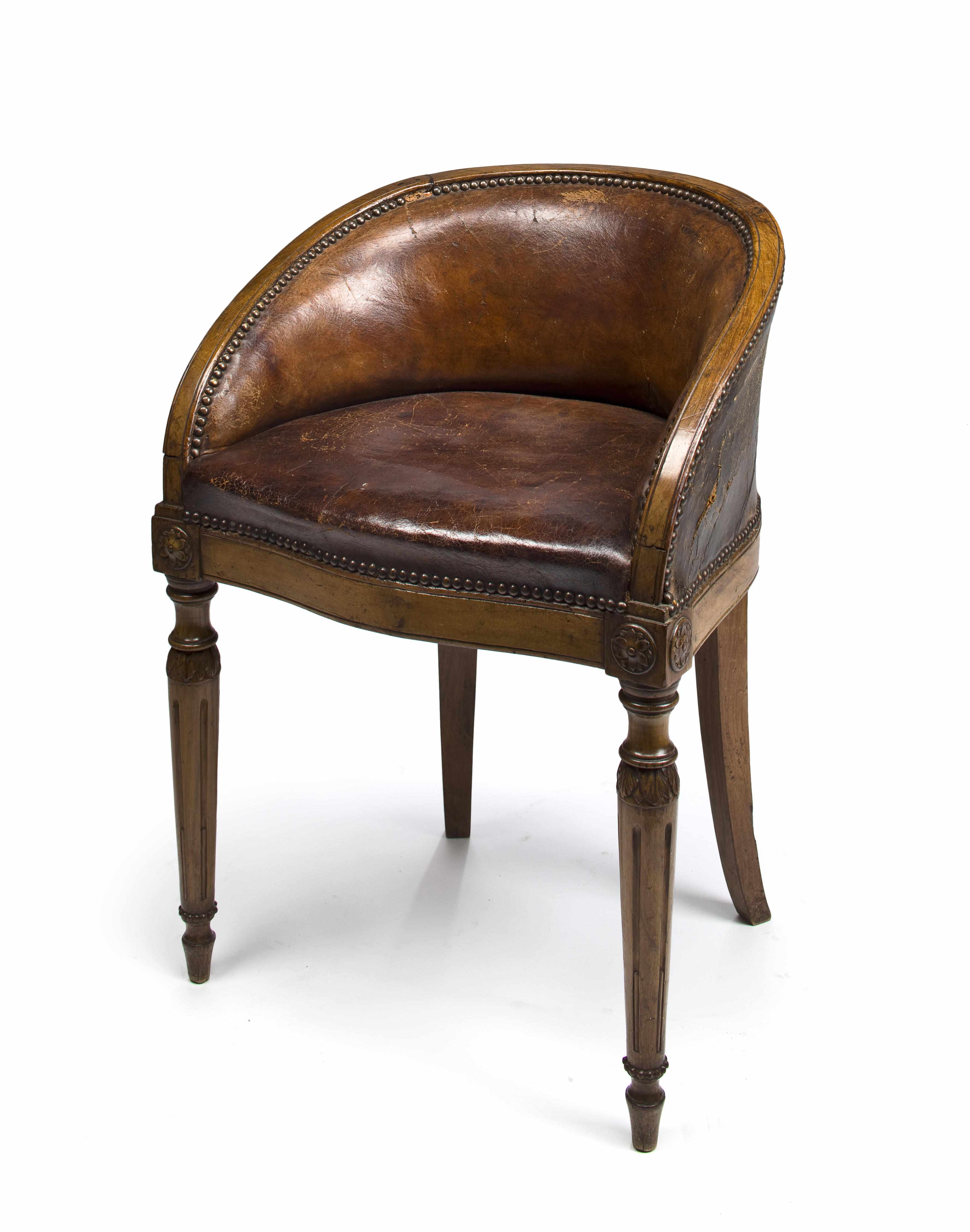 Appraisal: A Italian Neoclassical style leather upholstered tub chair late th