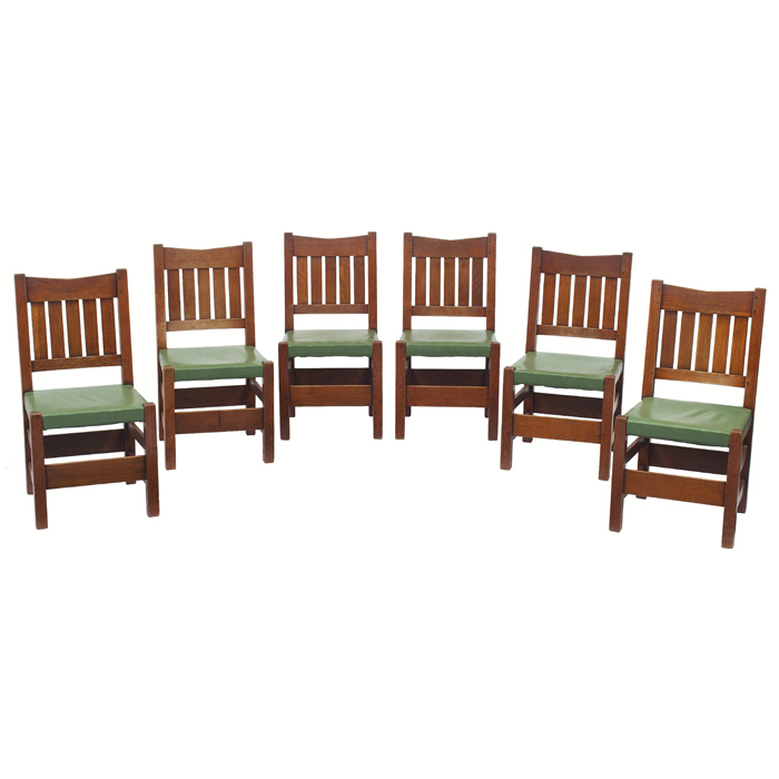 Appraisal: Gustav Stickley side chairs set of six V back form