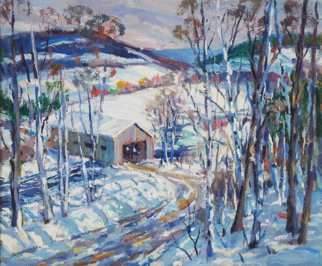 Appraisal: C ROY MORSE O B WINTER SCENE COVERED BRIDGEO B