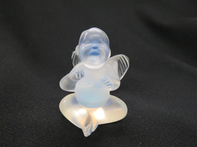 Appraisal: Lalique Opalescent Crystal Figurine of an Angel seated excellent