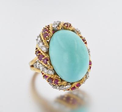 Appraisal: A Turquoise Ruby and Diamond Cocktail Ring Signed Kaston Signed