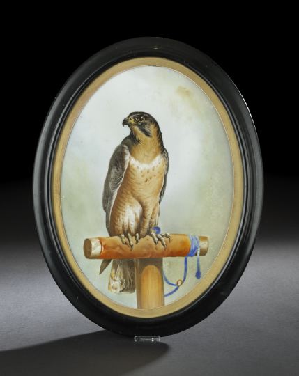 Appraisal: Good Large Oval Painted Porcelain Plaque of a Falcon third