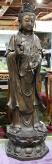 Appraisal: Chinese Metal Sculpture of Guanyin Chinese bronze sculpture of a