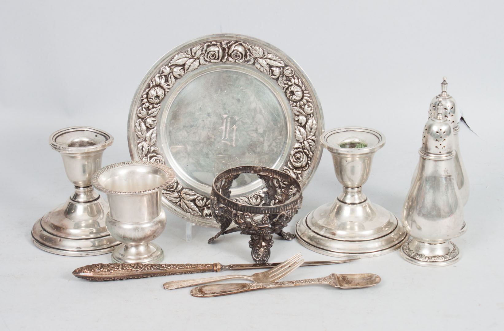 Appraisal: Eleven sterling weighted silver table articles including a French Neoclassical