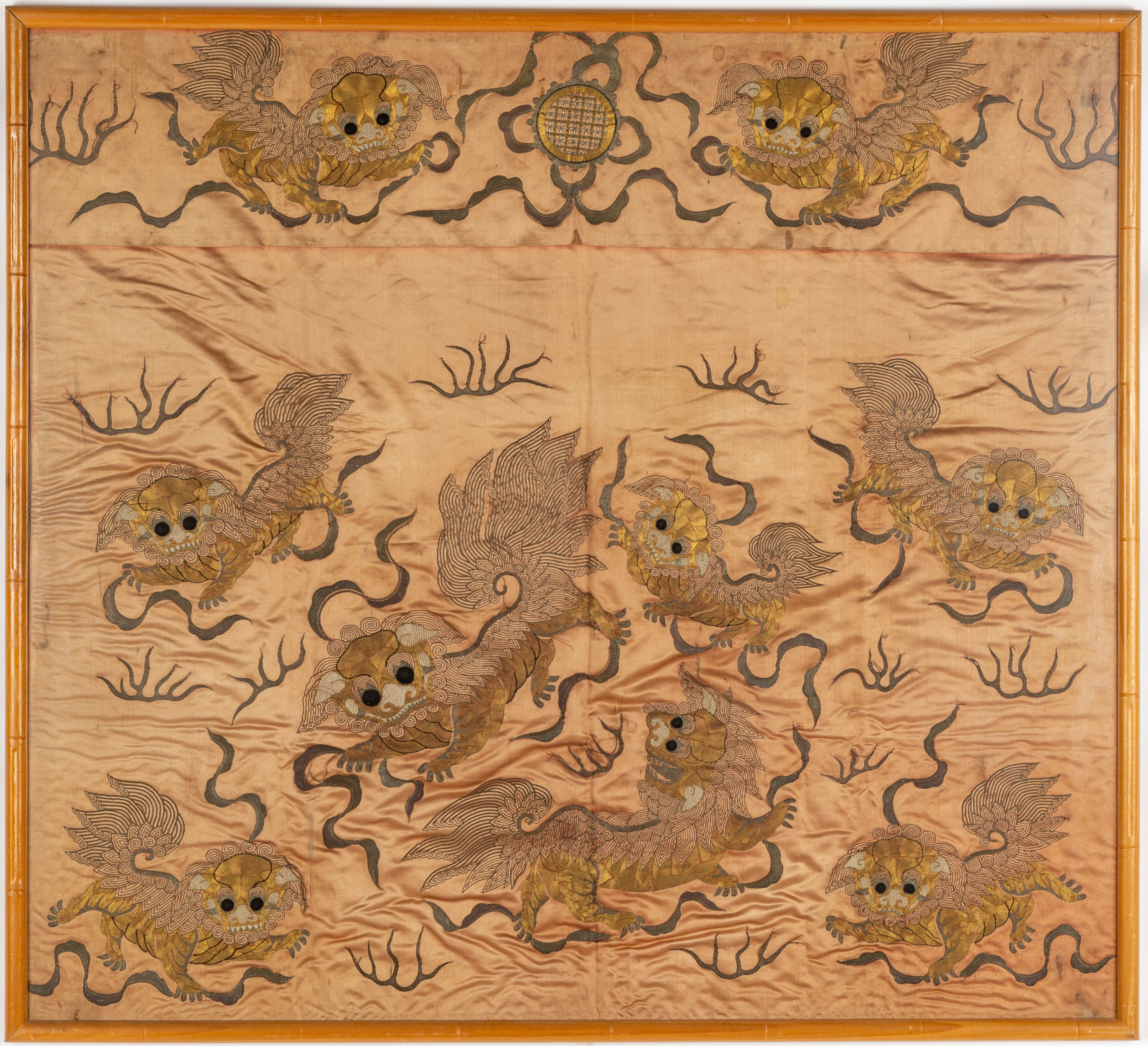 Appraisal: CHINESE SILK EMBROIDERED KESI PANEL WITH QILIN with gold thread