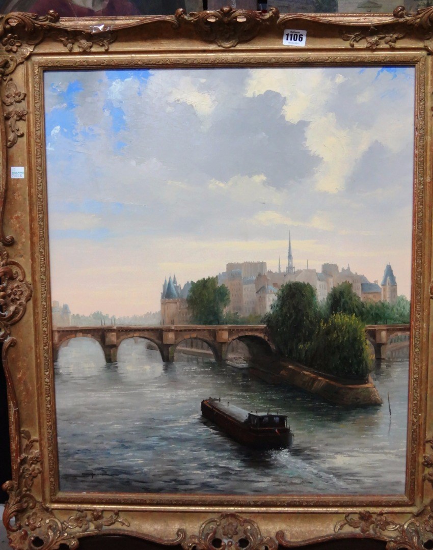 Appraisal: Manner of McRae Barge approaching the Pont Neuf Paris oil