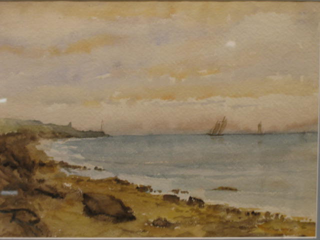 Appraisal: AMERICAN SCHOOL EARLY TH CENTURY Coastal landscape with sailboats watercolor