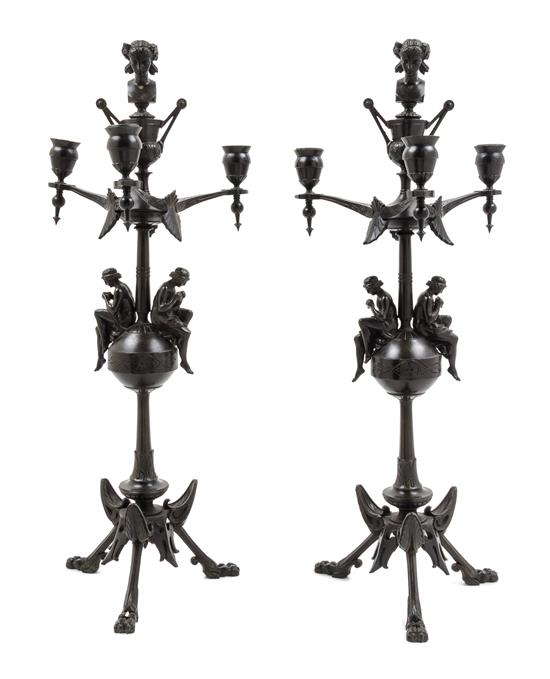 Appraisal: Sale Lot A Pair of Continental Bronze Three-Light Candelabra th