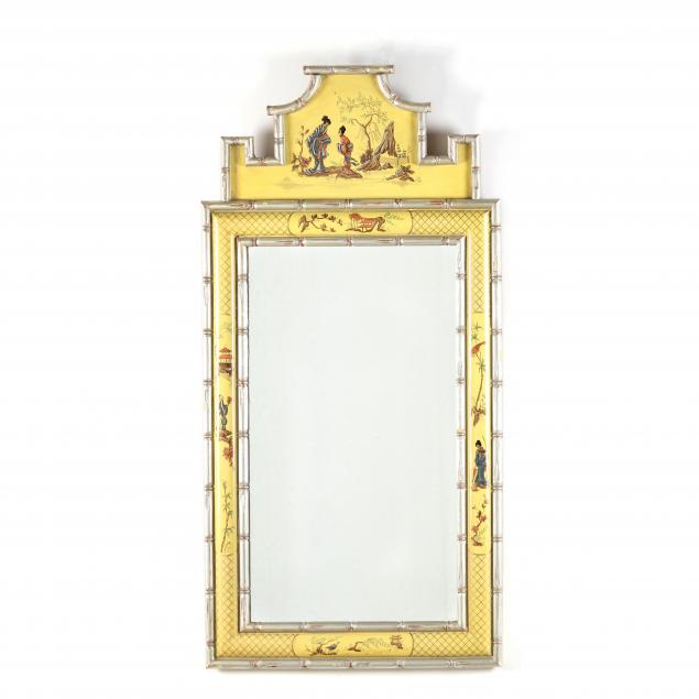 Appraisal: CHINOISERIE CARVED AND PAINTED MIRROR Circa wood frame with yellow