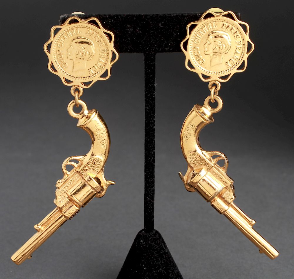 Appraisal: Chanel Runway Shotgun Revolver Earrings Pair Chanel runway pair of