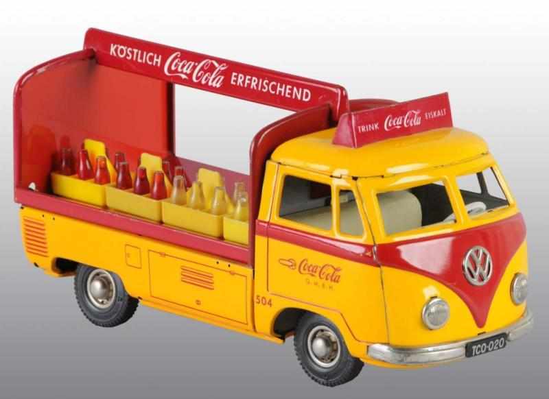 Appraisal: Tin Coca-Cola Volkswagen Truck Friction Toy Description German Working Made