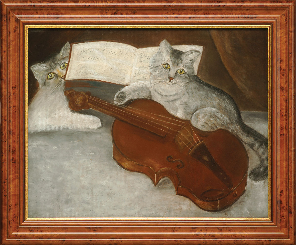 Appraisal: FELINE MUSICALE TWO KITTENS AND A VIOLIN Pastel on paper