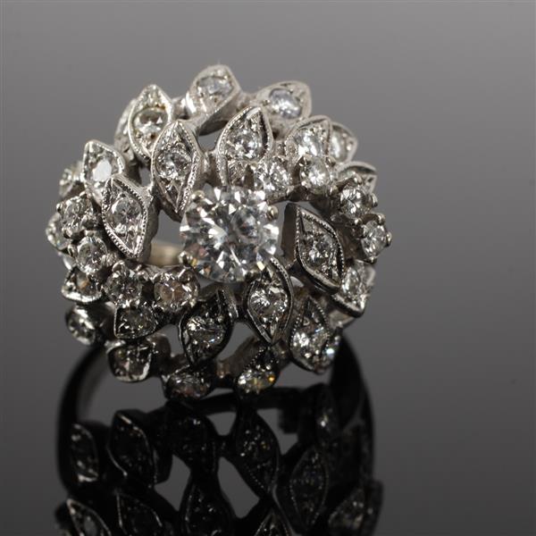 Appraisal: White Gold K Diamond Cocktail Dome Ring with ct center