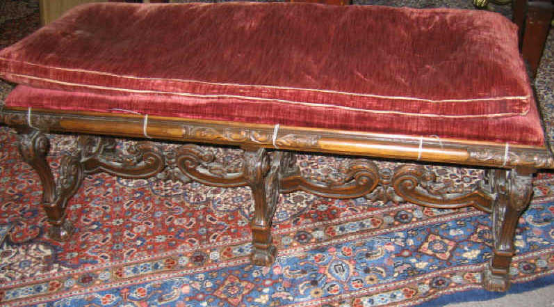 Appraisal: CONTINENTAL RENAISSANCE STYLE WALNUT BENCH Rectangular padded top on six