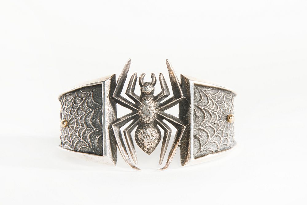 Appraisal: An Aaron Anderson Tufa Cast Silver Spider Cuff with Gold