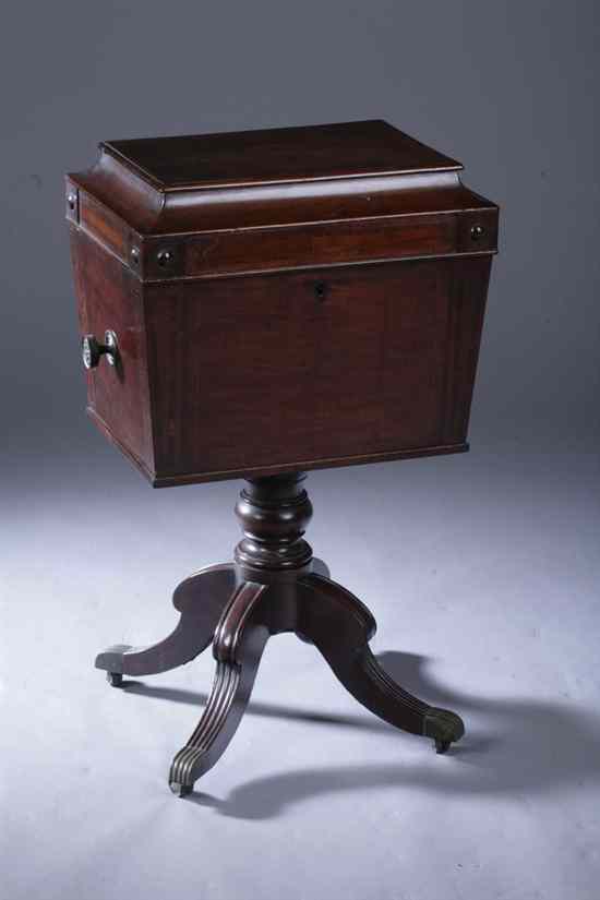 Appraisal: ENGLISH REGENCY STYLE MAHOGANY CELLARETTE ON STAND circa Hinged top