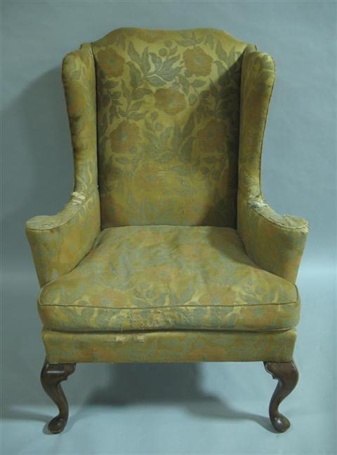 Appraisal: QUEEN ANNE STYLE MAHOGANY WING CHAIR The shaped back with