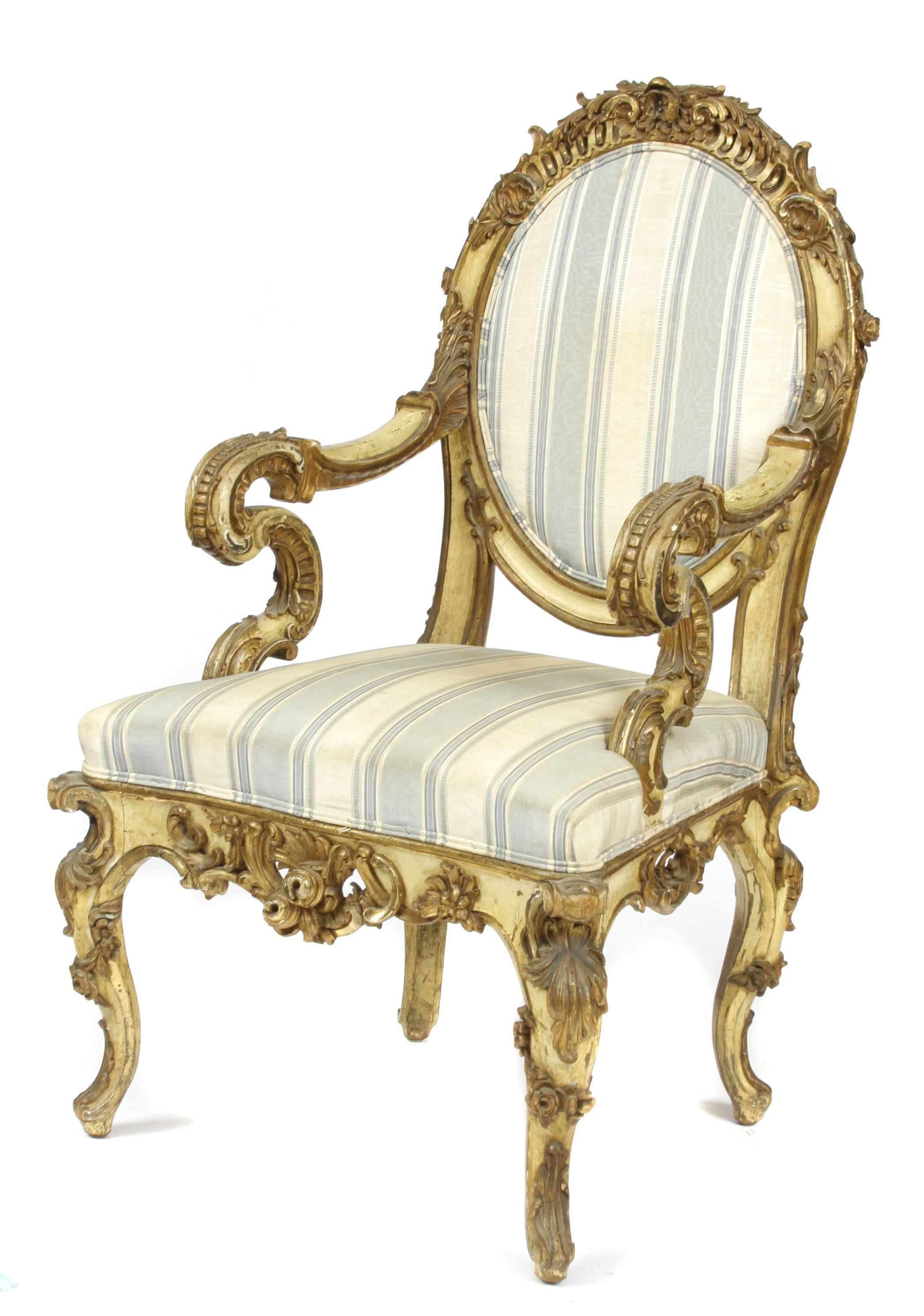 Appraisal: An Italian Rococo style paint decorated and parcel gilt armchair