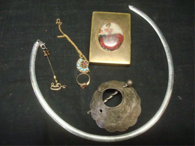 Appraisal: Mixed Lot of Gold Sterling Jewelry incl Ring Necklace Initialed