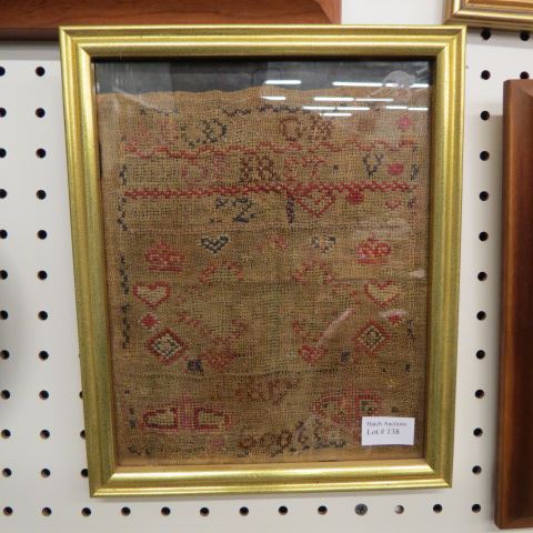 Appraisal: th Century Sampler pictorial alphabet x new frame