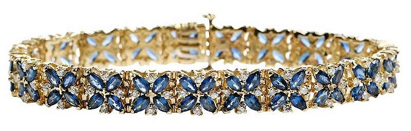 Appraisal: kt Sapphire Diamond Bracelet marquise cut blue sapphires estimated total