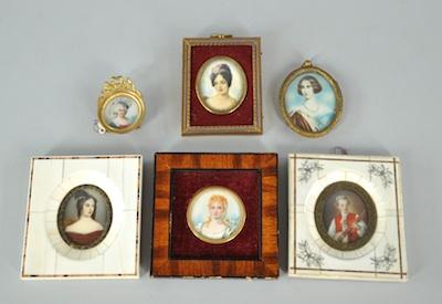 Appraisal: A Lot of Six Miniature Portraits Including two portraits in