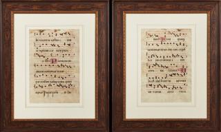 Appraisal: Pair of Hand Colored Illuminated Vellum Hymnal She Pair of