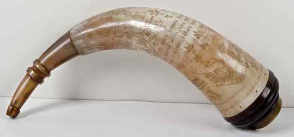 Appraisal: Contemporary Engraved Powder Horn with Compass Condition Excellent