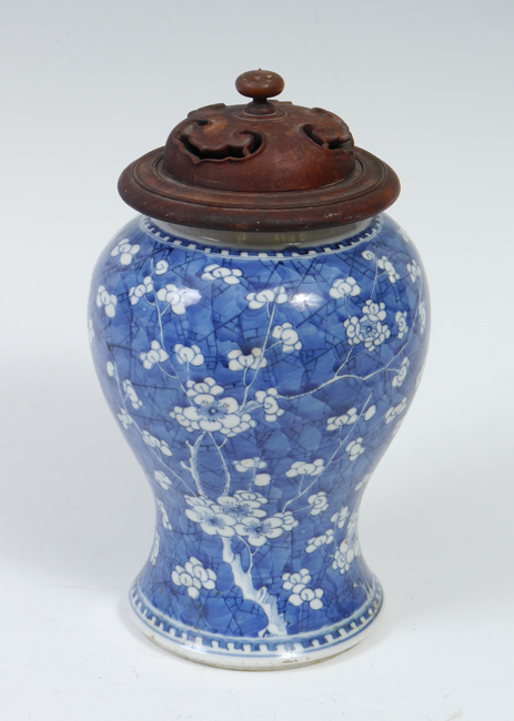 Appraisal: LARGE ORIENTAL BLUE WHITE VASE Floral motif unsigned '' h