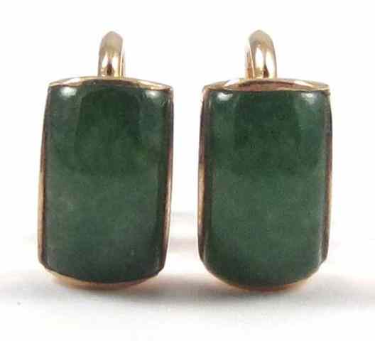 Appraisal: PAIR OF GREEN JADE EARRINGS each k yellow gold with